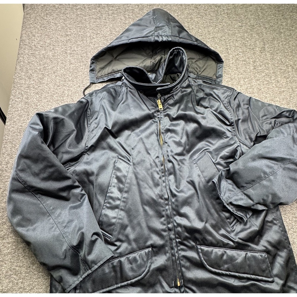 Vintage Sportsmaster Blue Satin Bomber Jacket‎ Men's XL USA Hooded Insulated